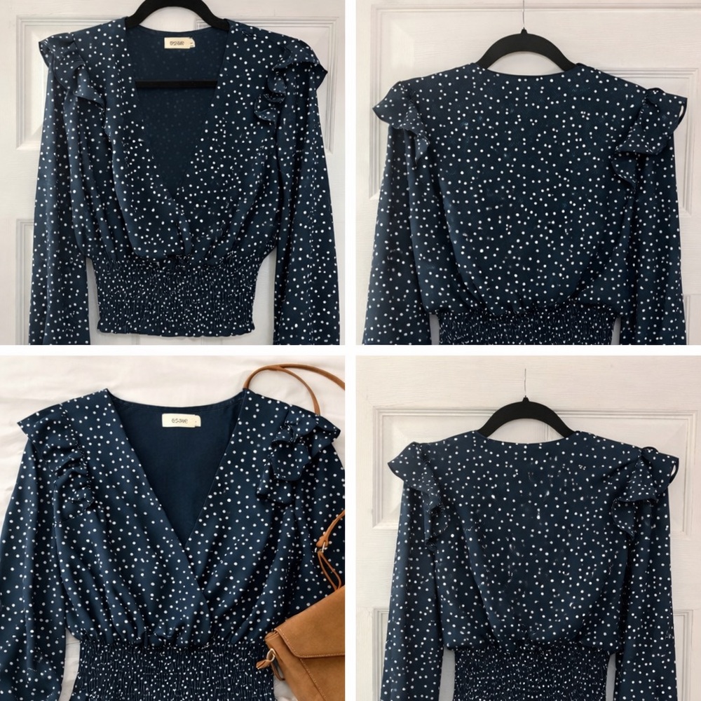 ✨ Polka Dot Smocked Waist Blouse – ESSUE - Size M